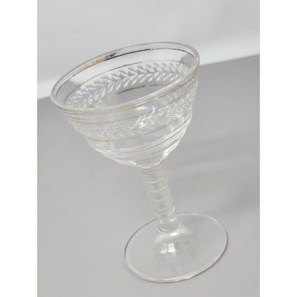 Set Of 4 Vintage Clear Glass Goblets‎ With Gold Trim & Textured Leaf Design - Picture 4 of 9